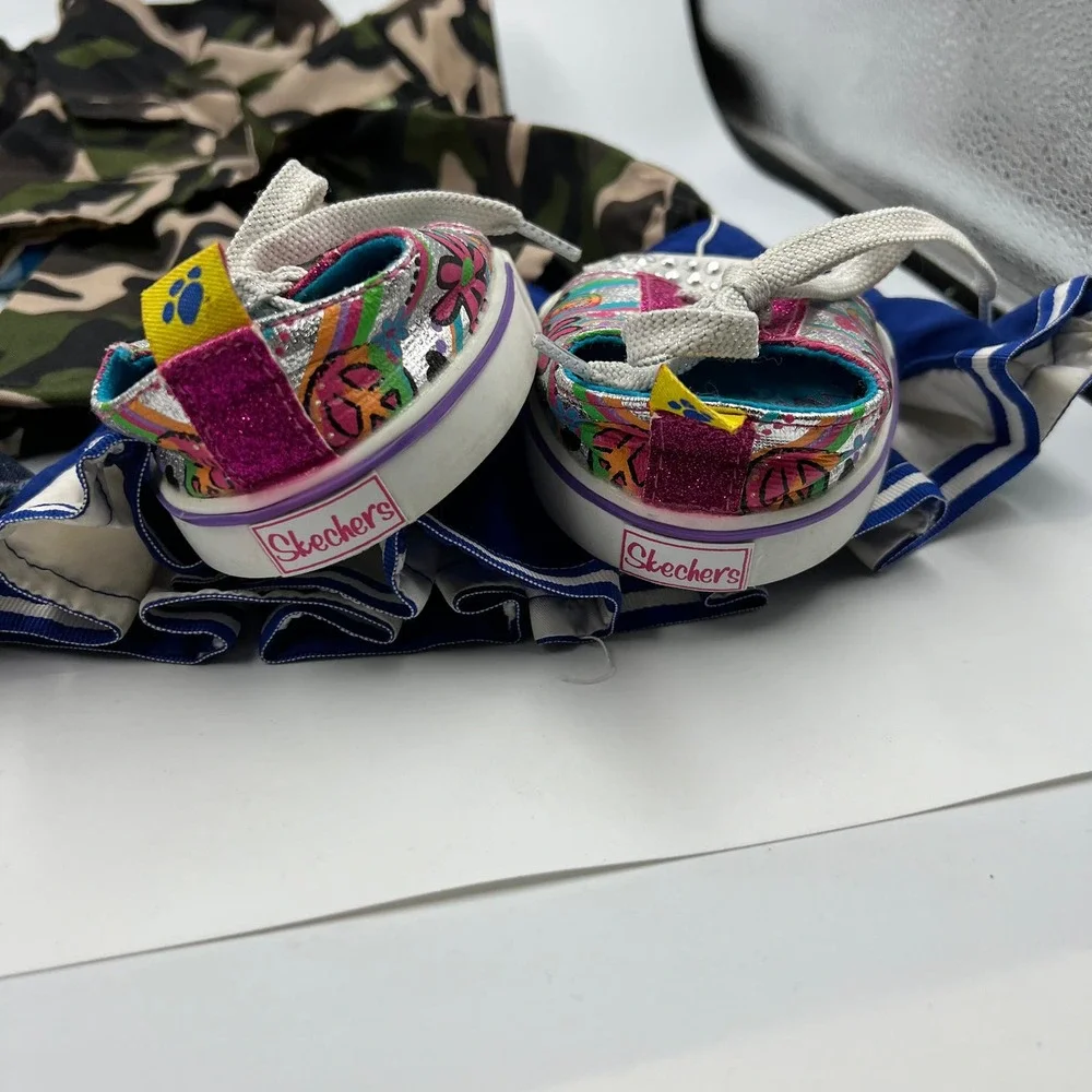 BAB Build A Bear Clothing & Skechers Shoes Lot Military Set Denim Skirt‎ Tshirt